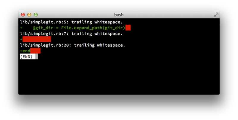 Έξοδος μίας `git diff --check`