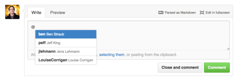 Πληκτρολογούμε `@` για να μνημονεύσουμε (mention) κάποιον